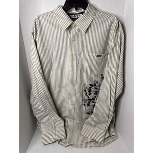 ECKO UNLTD World Famous Rhino Brand Men Button Up Shirt XXL Striped Fleur de Lis